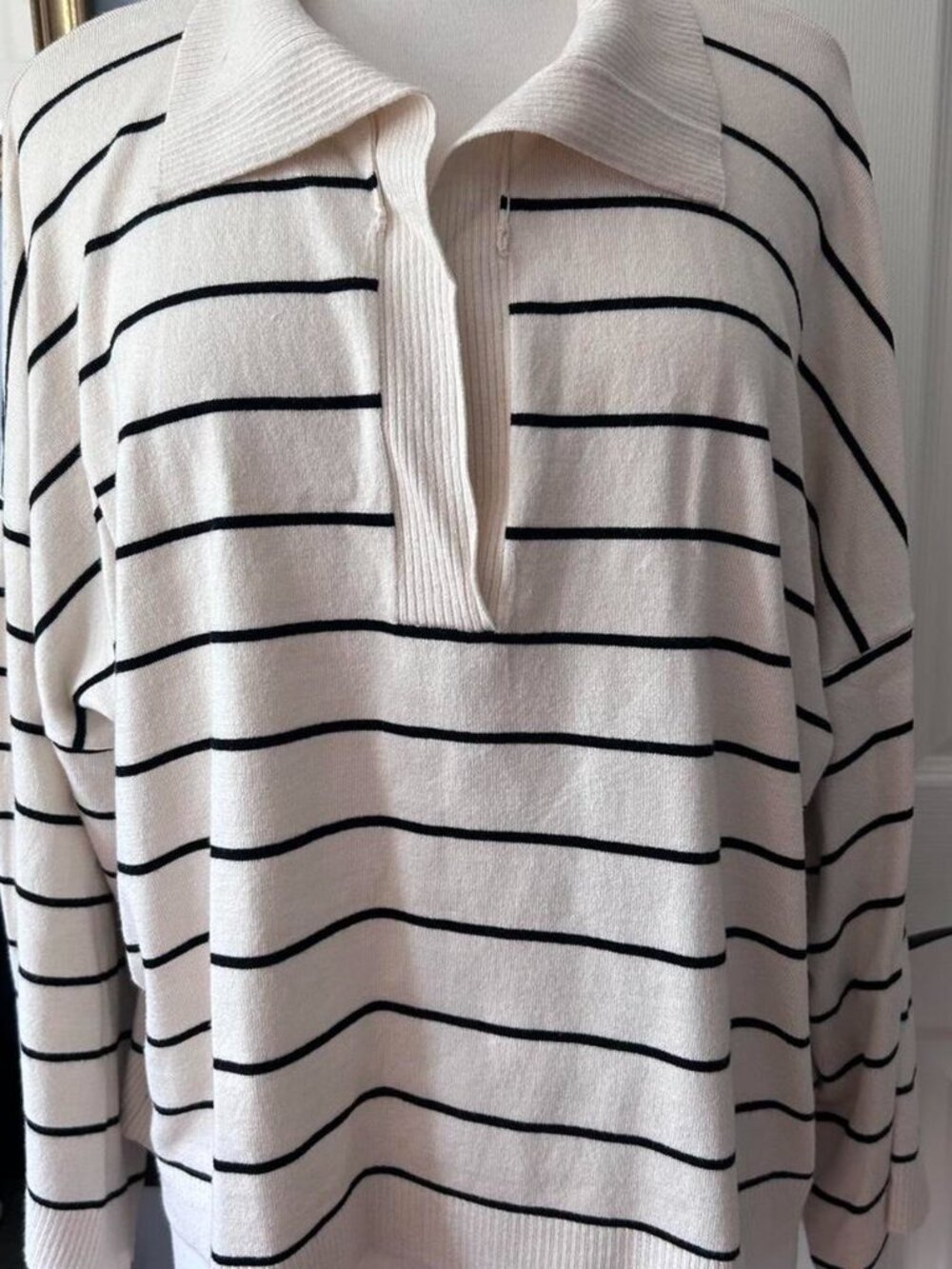 Max Studio cream and black striped polo neck